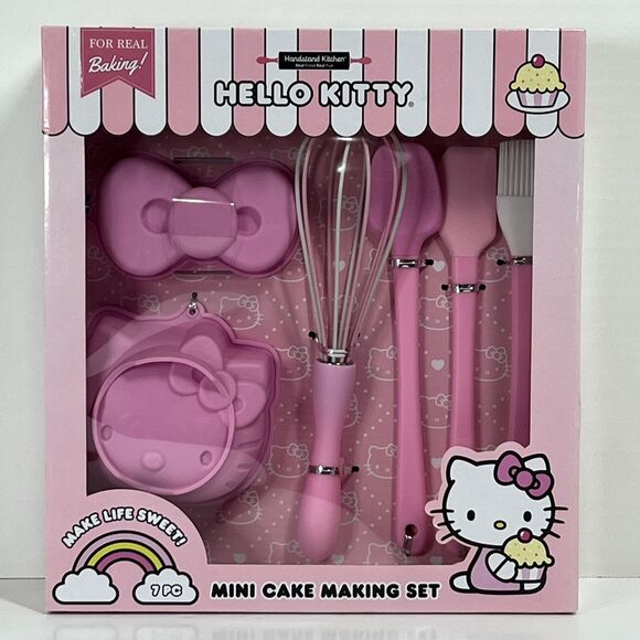 Hello Kitty Mini Cake Making Set 7 Piece 2 Silicone Molds Wisk Spatula and More - Picture 2 of 9